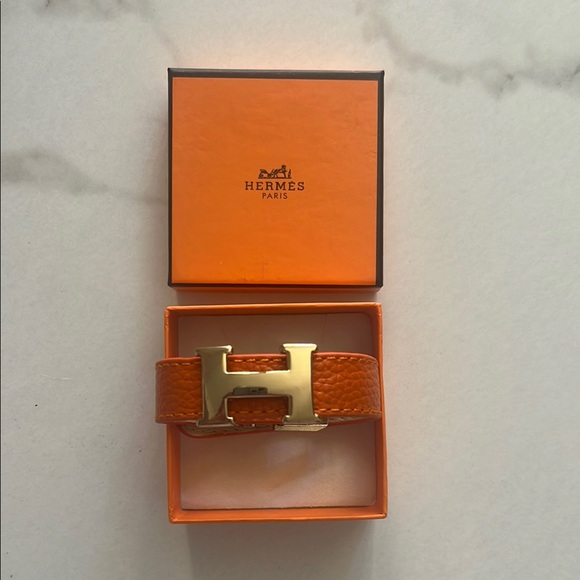 Hermes Orange Leather Belt with Gold Buckle - Picture 1 of 4